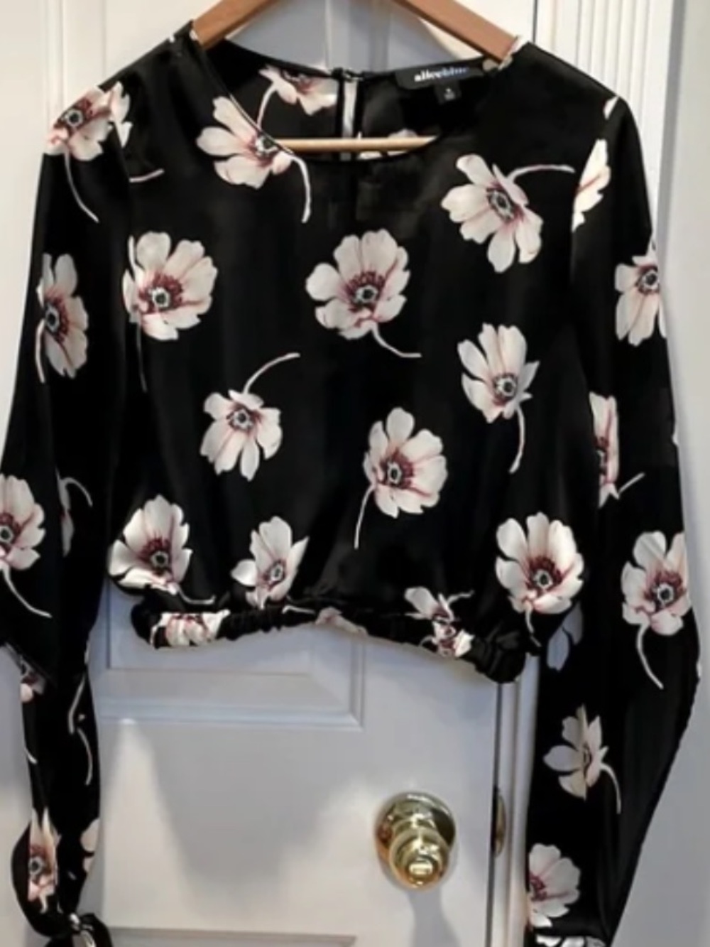 Alice Blue Black Floral Long-Sleeve Crop Top